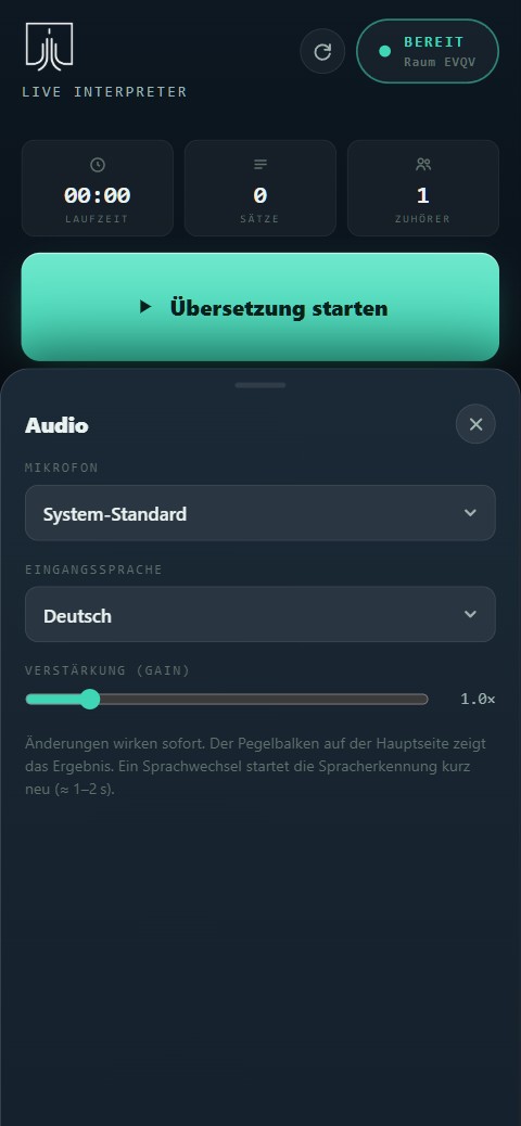 Audio-Einstellungen im Raum: Mikrofon, Eingangssprache und Gain