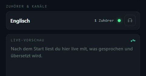 Liste „Zuhörer & Kanäle“ mit aktivem Sprachkanal, Zuhörerzahl und Mithören-Symbol